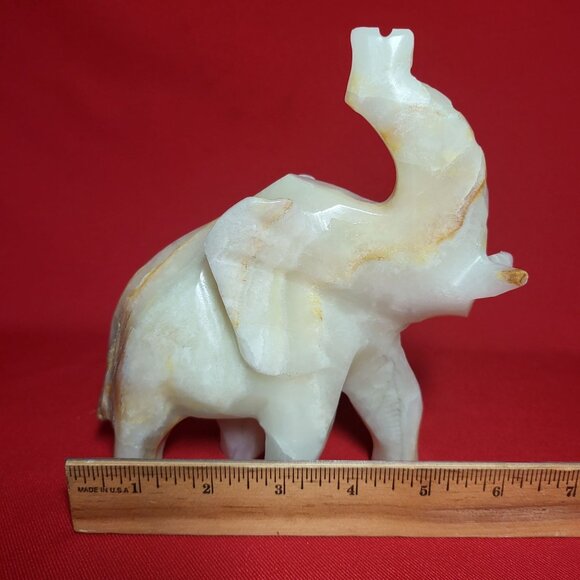 Vintage Onyx Carved Elephant Raised Trunk Sculpture Figurine - Picture 7 of 12